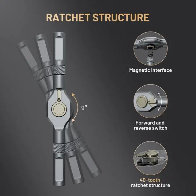 Alt view image 4 of 7 - RS1 Ratcheting Screwdriver Set, 24-in-1 Mini Ratchet Bit Driver Kit with Reversible T-Handle, 40-Tooth Magnetic Multi-Bit Tool for Tight Spaces, Furniture Assembly, Bike Repair & EDC, with Case