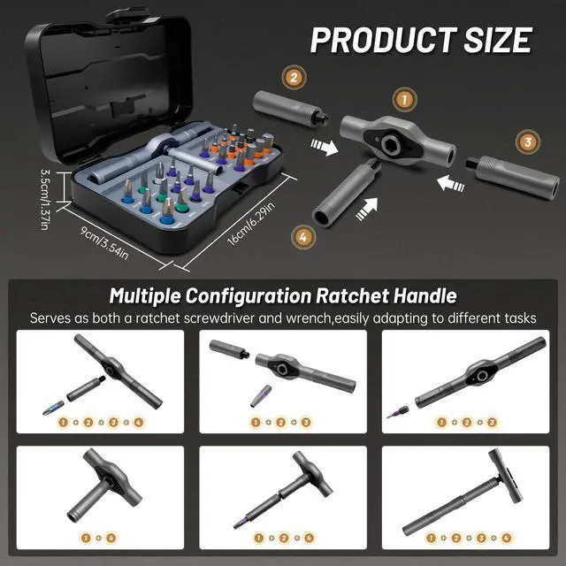 Alt view image 2 of 7 - 24 in 1 Magnetic Ratchet Screwdriver Set, Precision Screwdriver Tool Kit with S2 Steel Bits & Ergonomic Handle for Home Repair, Electronics, Furniture, Bicycle, DIY Projects