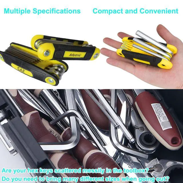 Alt view image 2 of 6 - 17-Piece Folding Allen Wrench Set | Metric & SAE Sizes | 2-Pack Portable Hex Tool for Home Repair & Professional Use