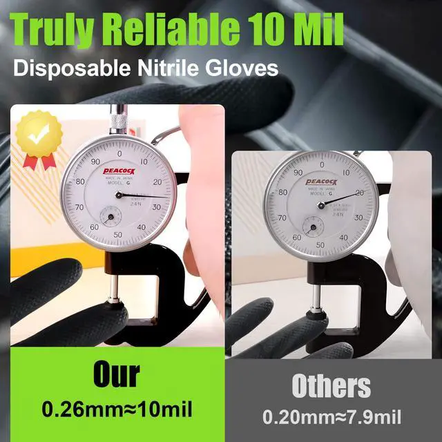 Alt view image 6 of 7 - Black Nitrile Gloves 10 Mil Heavy Duty Rubber Gloves - Raised Diamond Texture Grip for Mechanics & Industrial Work - Latex Free Disposable Gloves in Medium, 50 Count