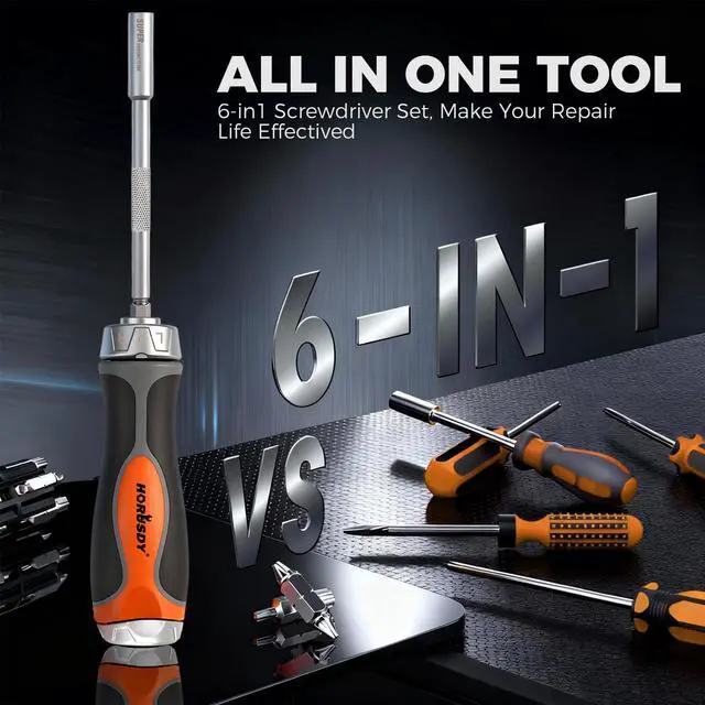 Alt view image 7 of 7 - 6-in-1 Ratcheting Screwdriver Set, Magnetic Multi-Bit Screwdriver with Built-in Premium S2 Bits & 126mm Extension Bar, Dad Mens Gifts for Christmas, All-in-One Tool for Home Repair, DIY