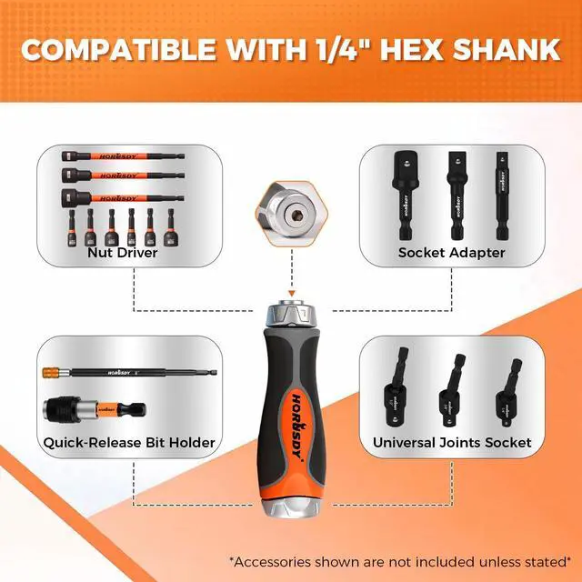 Alt view image 3 of 7 - 6-in-1 Ratcheting Screwdriver Set, Magnetic Multi-Bit Screwdriver with Built-in Premium S2 Bits & 126mm Extension Bar, Dad Mens Gifts for Christmas, All-in-One Tool for Home Repair, DIY