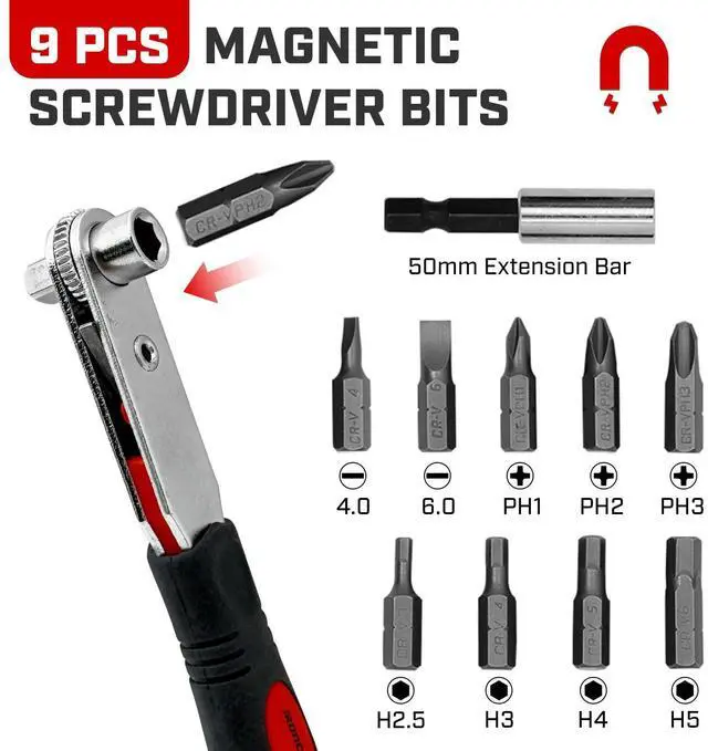 Alt view image 3 of 7 - Angle Ratchet Screwdriver Set: 16 Piece Magnetic Bit & Socket with 90 degree Mini Offset Low Profile Reversible Drive Handle - Stocking Stuffers with Gift Box