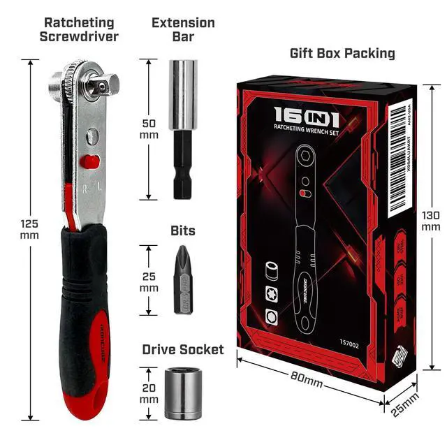 Alt view image 5 of 7 - Angle Ratchet Screwdriver Set: 16 Piece Magnetic Bit & Socket with 90 degree Mini Offset Low Profile Reversible Drive Handle - Stocking Stuffers with Gift Box