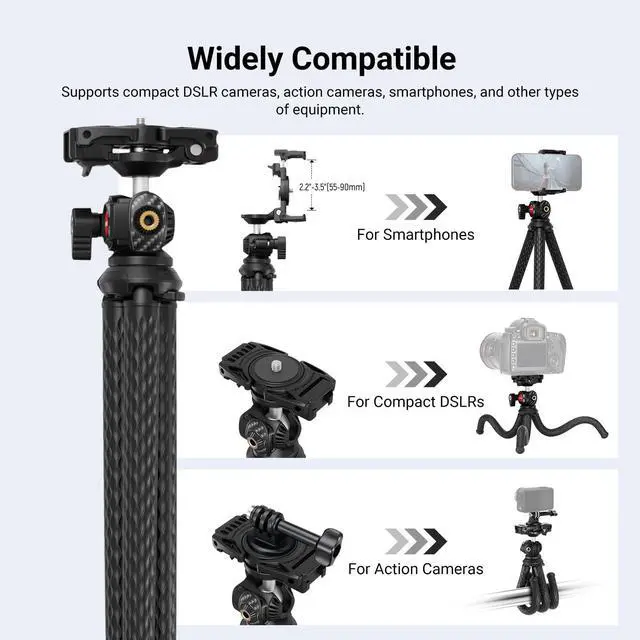 Alt view image 5 of 7 - Flexible Phone Tripod, Small Mini Camera Webcam Desk Stand, Phone Holder & Action Camera Mount Adapter Compatible with iPhone GoPro DJI Pocket 4 3 Xtra Muse Insta360 for Video Recording, TP34