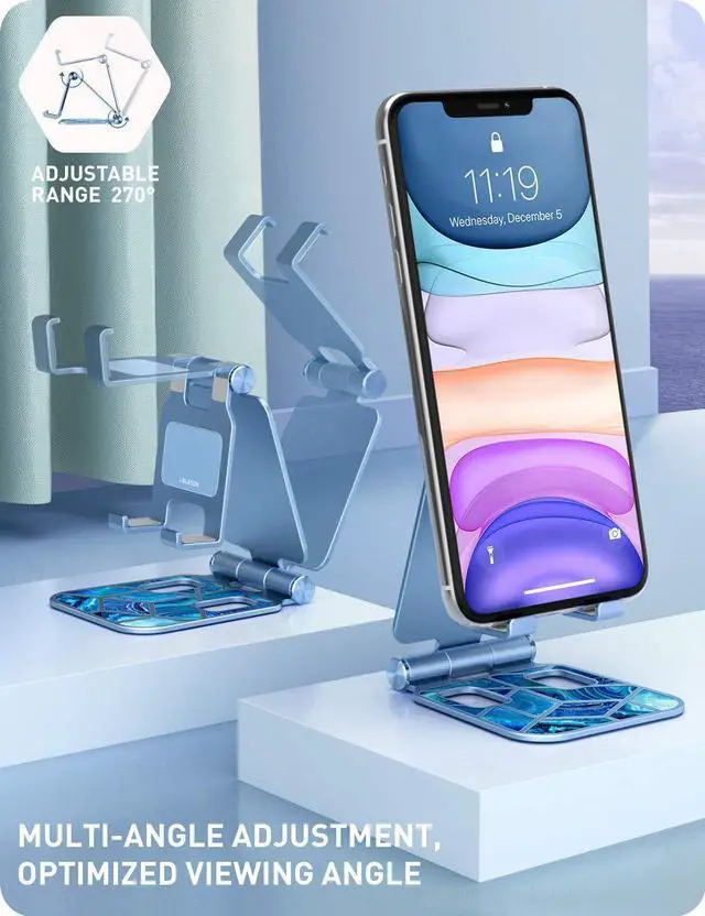 Alt view image 3 of 7 - Cell Phone Stand for Desk, Cell Phone Holder, Fits All Smart Phones, iPhone 16 15 14 13 Pro Max, Foldable Phone Stand Holder, Blue