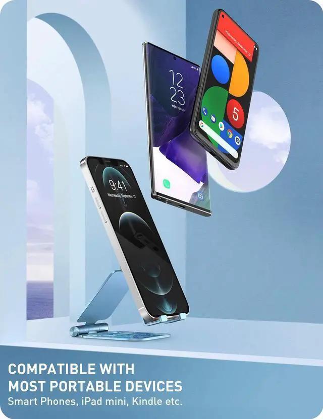 Alt view image 5 of 7 - Cell Phone Stand for Desk, Cell Phone Holder, Fits All Smart Phones, iPhone 16 15 14 13 Pro Max, Foldable Phone Stand Holder, Blue