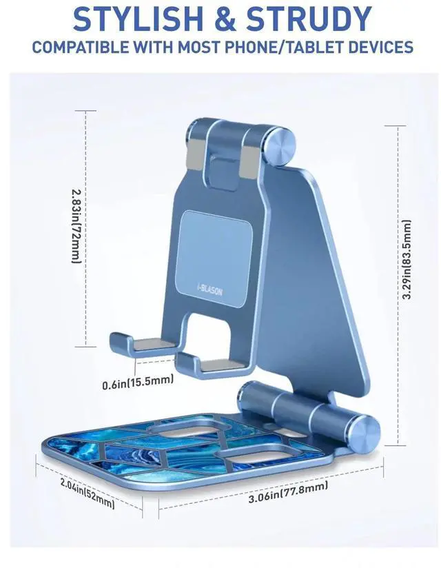 Alt view image 6 of 7 - Cell Phone Stand for Desk, Cell Phone Holder, Fits All Smart Phones, iPhone 16 15 14 13 Pro Max, Foldable Phone Stand Holder, Blue