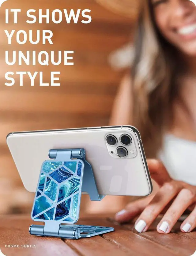 Alt view image 7 of 7 - Cell Phone Stand for Desk, Cell Phone Holder, Fits All Smart Phones, iPhone 16 15 14 13 Pro Max, Foldable Phone Stand Holder, Blue