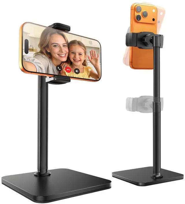 Main image of Phone Stand for Desk, 8-11" Height Adjustable Cell Phone Holder for Live Streaming, Video Recording, TikTok Compatible with iPhone 17/16/15, Samsung, All 4-7" Smartphones -Black