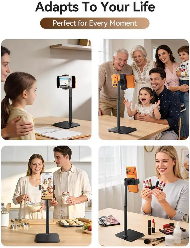 Alt view image 6 of 6 - Phone Stand for Desk, 8-11" Height Adjustable Cell Phone Holder for Live Streaming, Video Recording, TikTok Compatible with iPhone 17/16/15, Samsung, All 4-7" Smartphones -Black