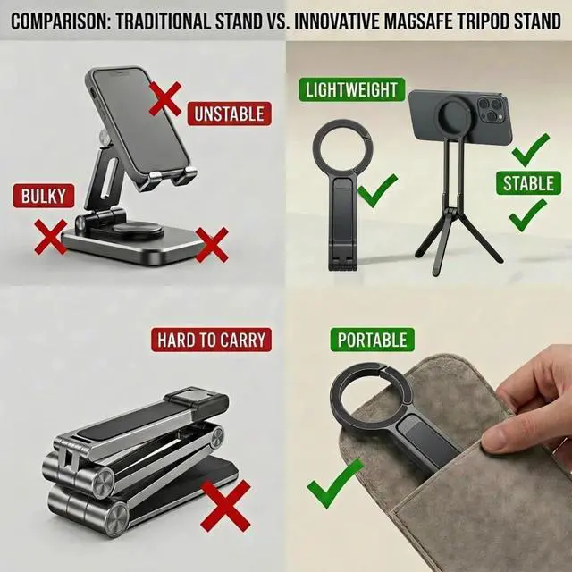 Alt view image 6 of 7 - Magnetic Phone Tripod Stand, Metal Lightweight Portable Cell Phone Holder, Black