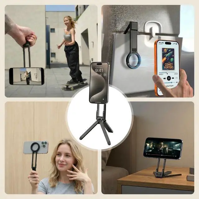Alt view image 5 of 7 - Magnetic Phone Tripod Stand, Metal Lightweight Portable Cell Phone Holder, Black