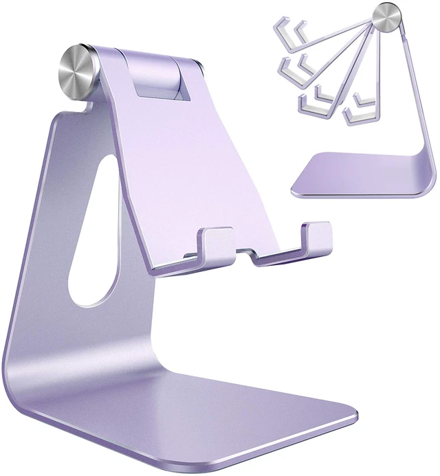 Main image of CreaDream Adjustable Cell Phone Stand, Phone Stand, Cradle, Dock, Holder, Aluminum Desktop Stand Compatible with Phone 13 12 11 Pro Max Charging, Accessories Desk, All Mobile Phones, Purple