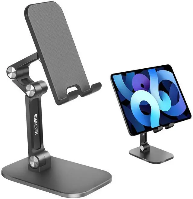 Main image of Foldable Phone Stand for Desk - Adjustable Height & Angle Cell Phone Holder, Portable Tablet Stand with Anti-Slip Base for Home, Office, and Travel, Compatible with iPhone & All 4-11" Devices (Black)