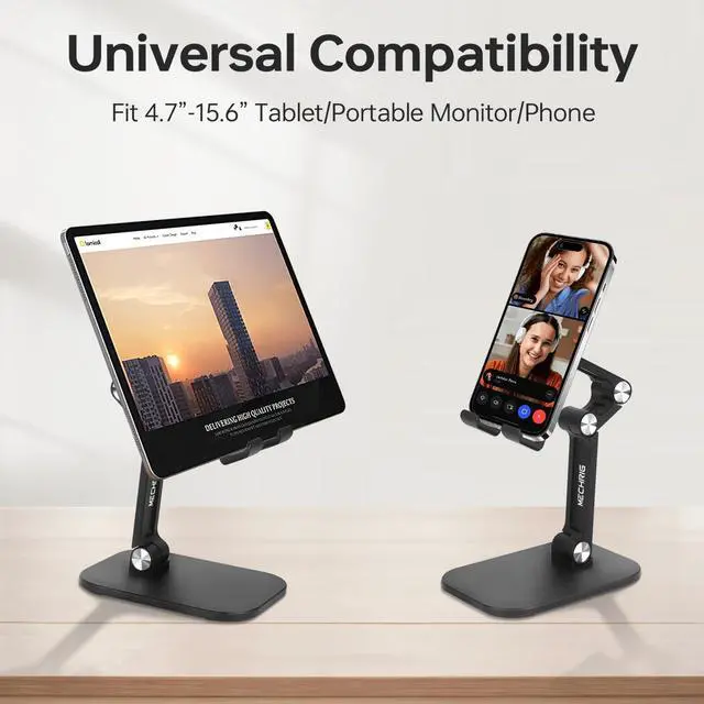 Alt view image 5 of 7 - Foldable Phone Stand for Desk - Adjustable Height & Angle Cell Phone Holder, Portable Tablet Stand with Anti-Slip Base for Home, Office, and Travel, Compatible with iPhone & All 4-11" Devices (Black)