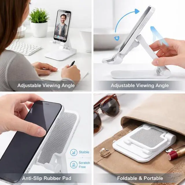 Alt view image 4 of 4 - Adjustable Phone Stand for Desk, Foldable Cell Phone Holder, Portable Non-Slip Stand for iPhone, Samsung, Tablet Nexora