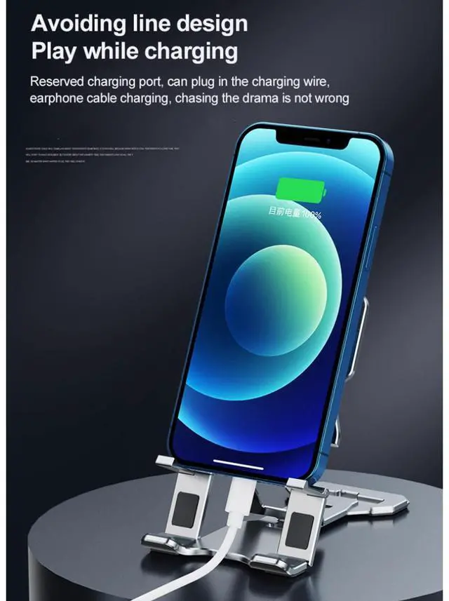 Alt view image 6 of 7 - Aluminum Alloy Foldable Phone Stand, Portable Cell Phone Stand for Desk and Adjustable Height, Cell Phone Holder Cradle Dock Compatible Most of Phone