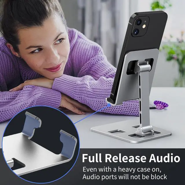 Alt view image 4 of 5 - Foldable Cell Phone Stand, Angle Height Adjustable Desktop Holder, Universal, Compatible with iPhone, Samsung, Switch and All Smartphones, Silver