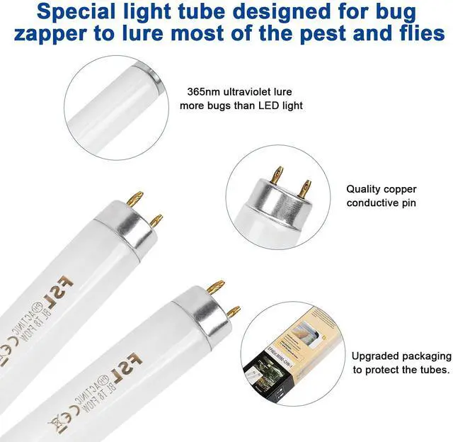 Alt view image 5 of 6 - Ultraviolet Tubes 10W 2-Pack for Electric Bug Zapper, Mosquito Insert Killer, Home Pest Control UV Light Tube Electronic Lamp, Replacement UV T8 Lamp Bulb Light Tube for 20 Watt Insect Killer