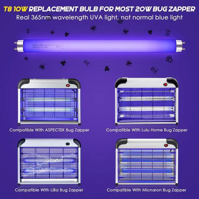 Alt view image 3 of 7 - 10 Pack Bug Zapper Replacement Light Bulbs 10W for 20W Indoor Bug Zapper, BL T8 F10W 13Inch Light Tube Compatible with Aspectek, Liba, Micnaron, Lulu Home and Other 20W Mosquito Lamp