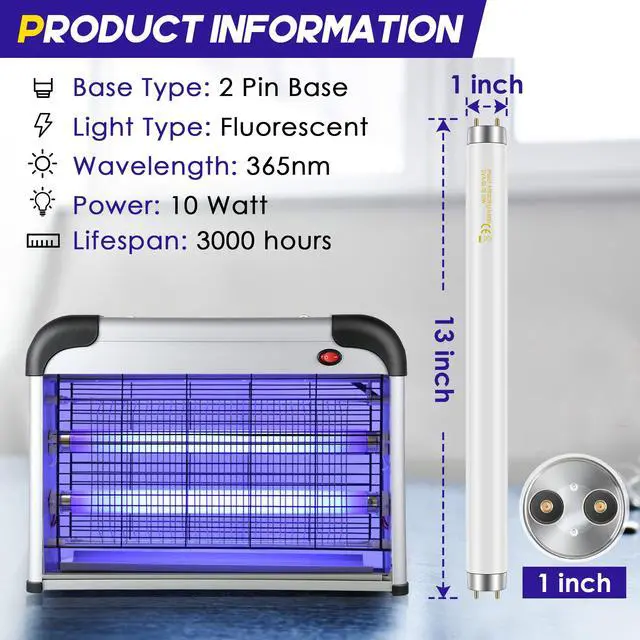 Alt view image 2 of 7 - 10 Pack Bug Zapper Replacement Light Bulbs 10W for 20W Indoor Bug Zapper, BL T8 F10W 13Inch Light Tube Compatible with Aspectek, Liba, Micnaron, Lulu Home and Other 20W Mosquito Lamp