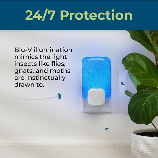 Alt view image 3 of 6 - Flying Insect and Fly Trap - Indoor Bug Catcher for Fruit and House Flies, Gnats, Moths, and Mosquitoes - Starter Kit for Home and Kitchen - 1 Plug-in Light and 1 Cartridge