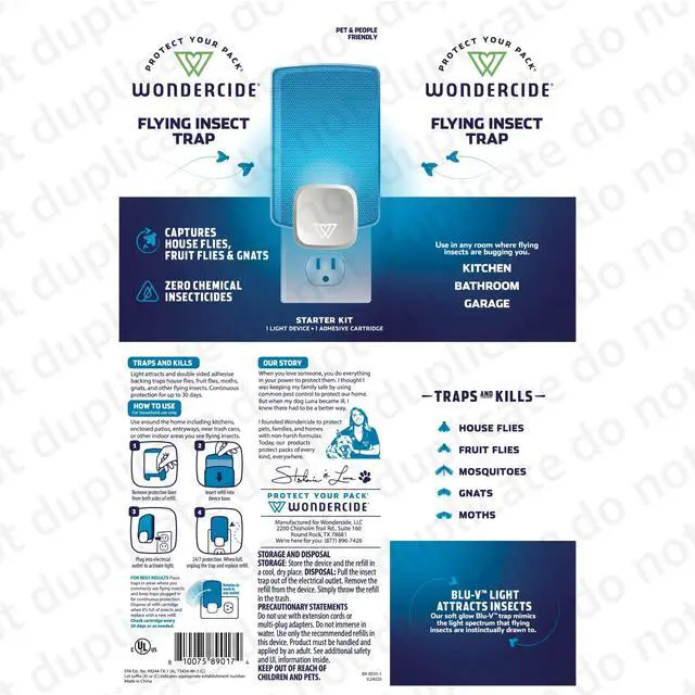 Alt view image 6 of 6 - Flying Insect and Fly Trap - Indoor Bug Catcher for Fruit and House Flies, Gnats, Moths, and Mosquitoes - Starter Kit for Home and Kitchen - 1 Plug-in Light and 1 Cartridge