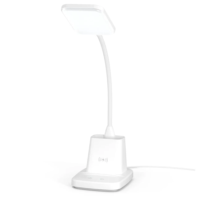 Alt view image 7 of 7 - Upgraded 10W Wireless Charging LED Desk Lamp with Pen Holder, White | CRI 95, 800LM, Stepless Dimming, 3 Modes, 360°Flexible Arm, Touch, Study Table Lamp for Home Office, Dorm Room, with Adapter