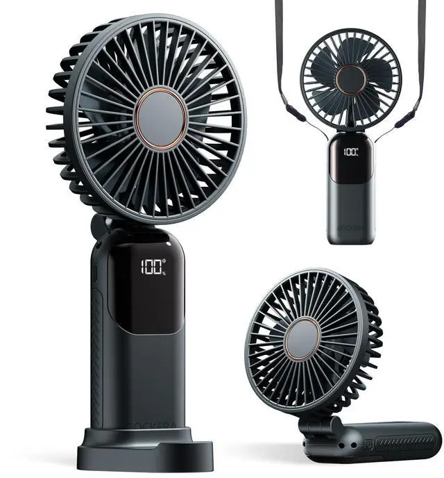 Main image of Portable Fan, 4200mAh Battery Operated Fan, 5 Speeds&Digital Display, Makeup Fans for Women with Base, 180°Foldable 3in1 Handheld/Neck/Desk Fan for Outdoor Indoor,Ultra Quiet (Black)