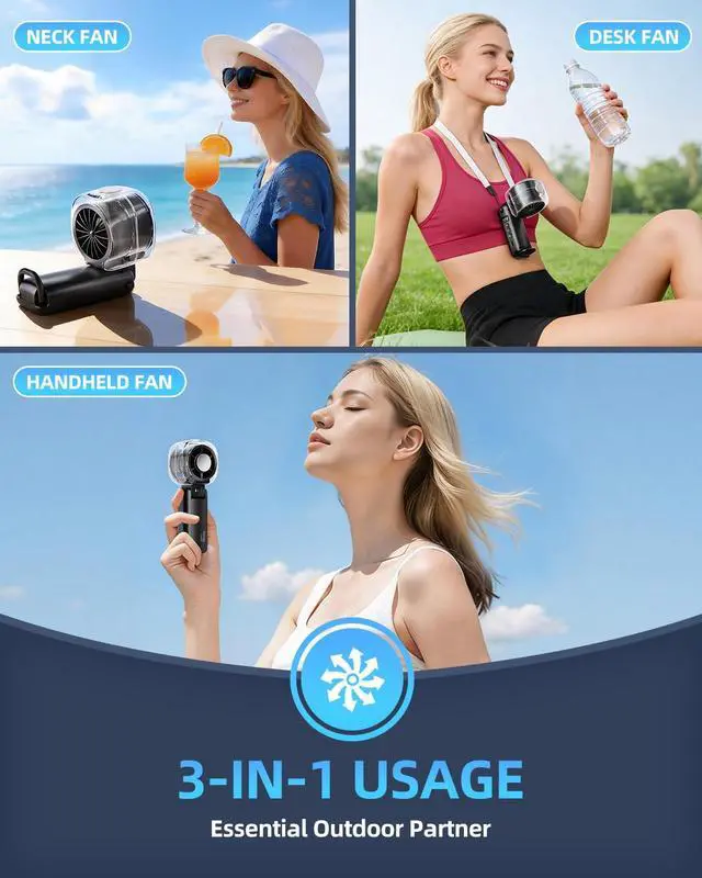 Alt view image 7 of 7 - Portable Handheld Turbo Fan with Ice Cooling, 45ml Mist Fan, Up to 12Hrs Cooling, 5 Speeds, USB Rechargeable, High Power Motor, Personal Cooling Fan for Outdoor, Travel, Beach, Camping (Black)