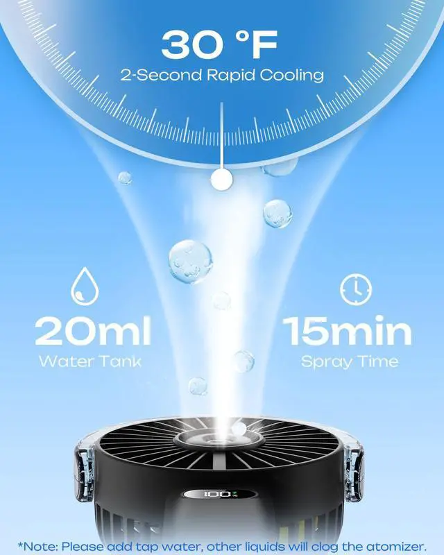 Alt view image 4 of 7 - Handheld Misting Fan Portable, 4000mAh Rechargeable Battery Powered, Small Personal Mister Fan with Water Spray Cooling, 4-Speed Wind, LED Display, Hand Held Mist Fans for Travel Outdoor Beach