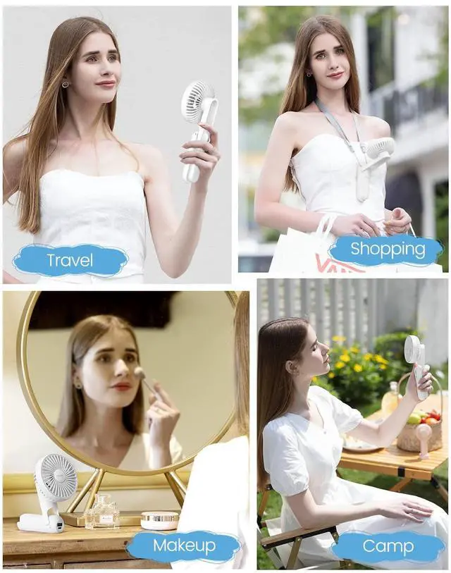 Alt view image 7 of 7 - Portable Hand Held Fan, Ultra Quiet 5 Speed Personal Fan, LED Dispay USB C Rechargeable Handheld Fan, 180° Foldable Small Desk Fan, Electric Cooling Fan&PowerBank for Office Home Travel