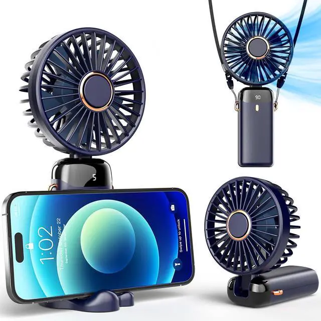 Main image of Portable Handheld Fan, 5000mAh Battery Operated with Base, 20 Hours, Digital Display, 5 Speeds, 90° Ajustable, Rechargeable Mini Fan for Outdoor Indoor