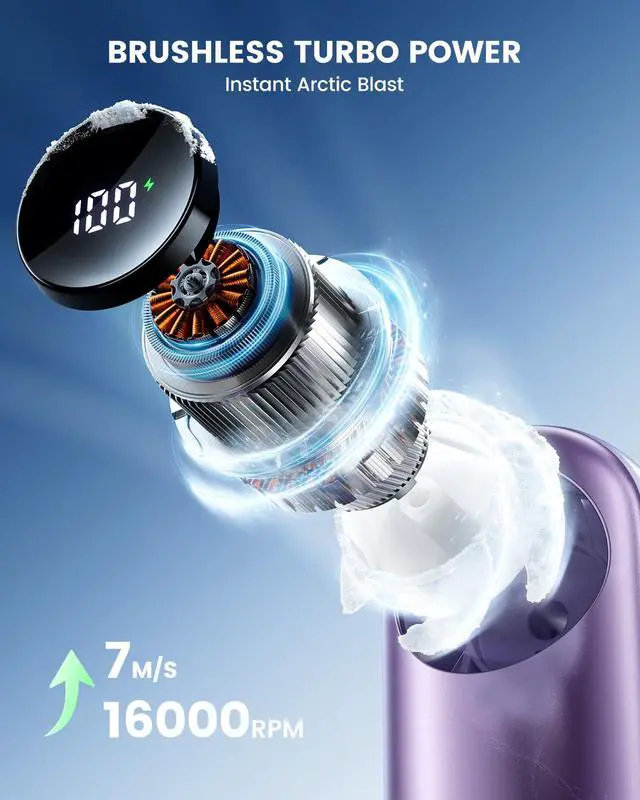 Alt view image 2 of 7 - Portable Handheld Turbo Fan, 4000mAh Rechargeable Personal Mini Fan, 1-100 Adjustable Speeds, High Speed Small Pocket Fan for Women Travel Camping Office Outdoor