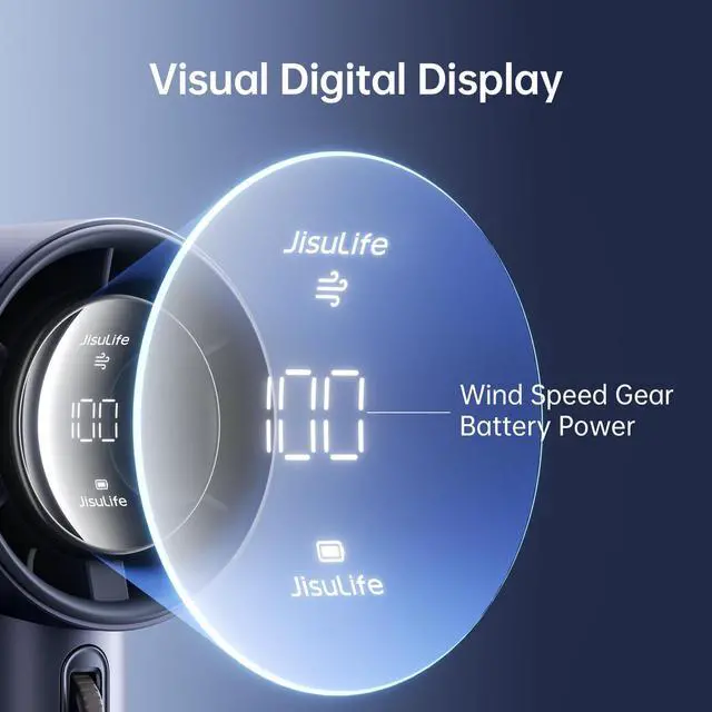 Alt view image 3 of 7 - Portable Handheld Fan,Speed(1-100) Adjustable Turbo Mini and 3600mAh Battery Rechargeable Personal Fan,Digital Display,Gifts for Men Travel/Camping/Outdoor-Blue