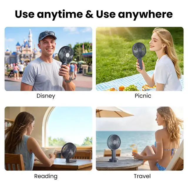 Alt view image 6 of 7 - 6 Inch Handheld Fan with 4000mAh Battery 6 Speed Personal Fan, Strong Airflow, Cooling Desk Removable Base Design, 5-34H Working Time, 180° Foldable for Travel Outdoor Office Household(grey)
