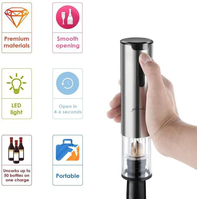 Alt view image 2 of 7 - Electric Wine Opener Set with Stand, Wine Gift Set with Rechargeable Wine Opener, Wine Aerator, Foil Cutter, Vacuum Pump and 2 Stoppers, 7-in-1 Wine Bottle Opener Set for Home Party Bar Outdoor Gift
