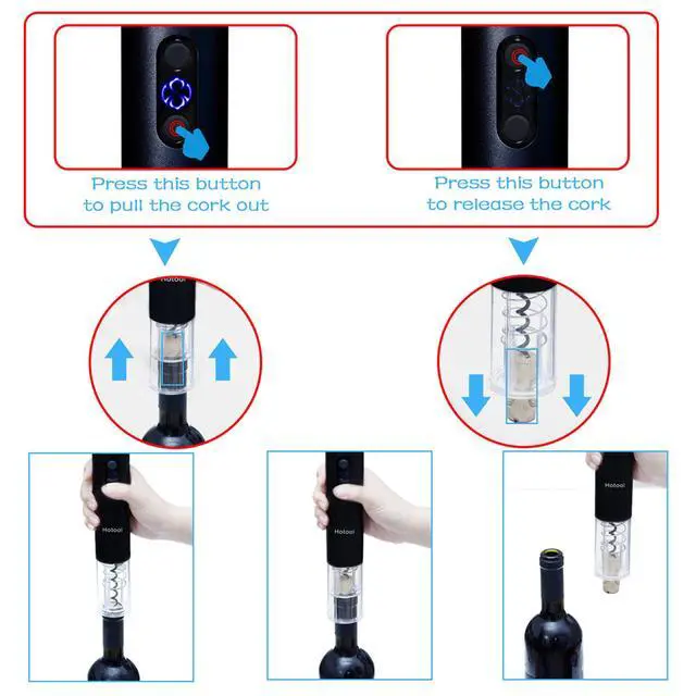 Alt view image 3 of 6 - Electric Wine Bottle Opener Auto Wine Opener Cordless Wine Opener Rechargeable with Foil Cutter, Wine Pourer,Vacuum Stopper,USB C Charging Cable,Fathers Day Dad Gifts from Daughter Son(Black)