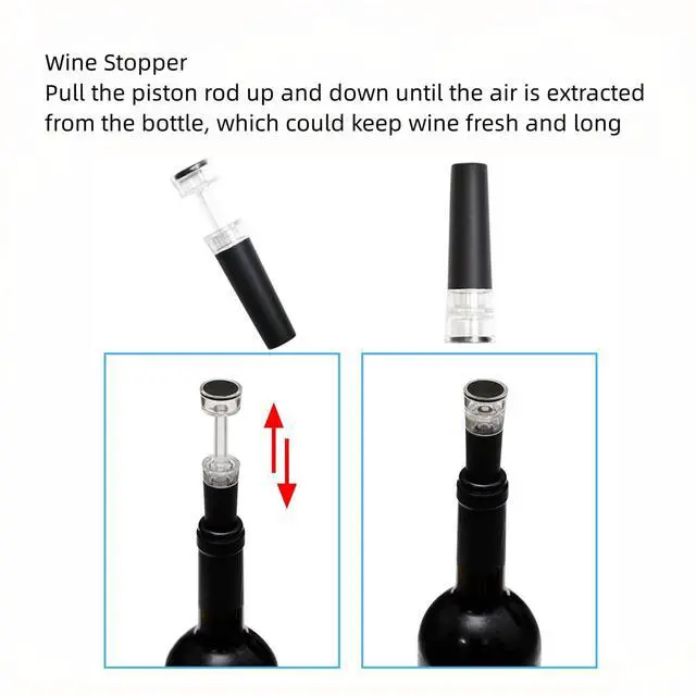 Alt view image 5 of 6 - Electric Wine Bottle Opener Auto Wine Opener Cordless Wine Opener Rechargeable with Foil Cutter, Wine Pourer,Vacuum Stopper,USB C Charging Cable,Fathers Day Dad Gifts from Daughter Son(Black)