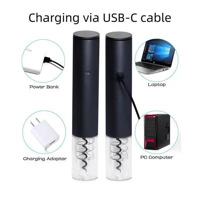 Alt view image 6 of 6 - Electric Wine Bottle Opener Auto Wine Opener Cordless Wine Opener Rechargeable with Foil Cutter, Wine Pourer,Vacuum Stopper,USB C Charging Cable,Fathers Day Dad Gifts from Daughter Son(Black)