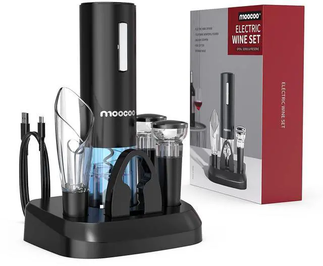 Main image of Electric Wine Opener with Charging Base, Cordless Electric Wine Bottle Opener with 2-in-1 Aerator &Pourer, Foil Cutter, 2 Vacuum Preservation Stoppers, Display Charging Station for Easy Storage
