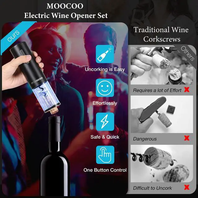 Alt view image 2 of 6 - Electric Wine Opener with Charging Base, Cordless Electric Wine Bottle Opener with 2-in-1 Aerator &Pourer, Foil Cutter, 2 Vacuum Preservation Stoppers, Display Charging Station for Easy Storage