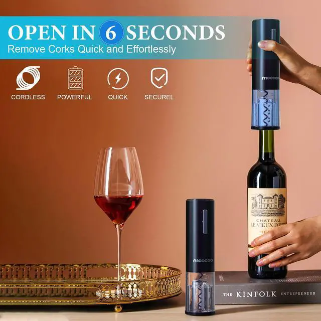 Alt view image 3 of 6 - Electric Wine Opener with Charging Base, Cordless Electric Wine Bottle Opener with 2-in-1 Aerator &Pourer, Foil Cutter, 2 Vacuum Preservation Stoppers, Display Charging Station for Easy Storage