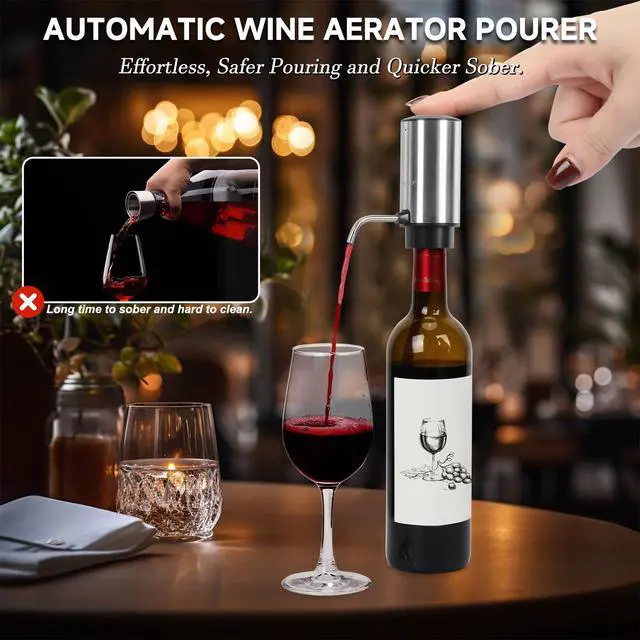 Alt view image 4 of 7 - Electric Wine Opener Gift Set, Automatic Electric Wine Bottle Corkscrew Opener Rechargeable with Foil Cutter, Automatic Aerator, 2 Vacuum Stoppers for Home Bar Outdoor Parties, Stainless Steel