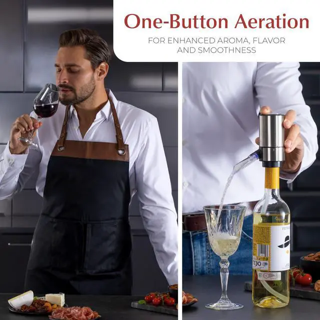 Alt view image 5 of 7 - Electric Wine Opener Set with Aerator, Foil Cutter & Vacuum Stoppers Automatic Wine Bottle Opener Kit with Portable Case 7 Piece Wine Gift Set (Silver)