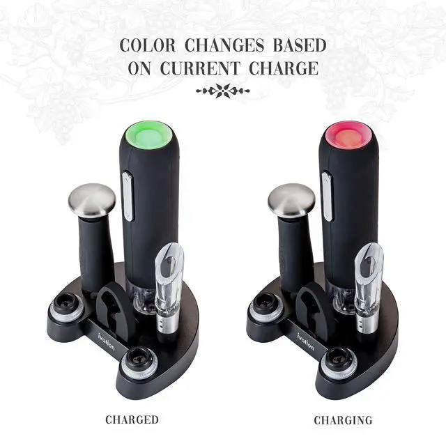 Alt view image 2 of 7 - Wine Gift Set Includes Electric Opener, Aerator, Vacuum Preserver, 2 Stoppers, Foil Cutter & Charging Base