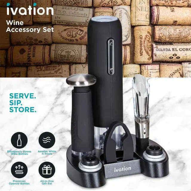 Alt view image 5 of 7 - Wine Gift Set Includes Electric Opener, Aerator, Vacuum Preserver, 2 Stoppers, Foil Cutter & Charging Base