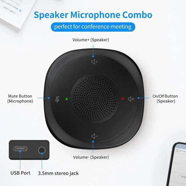 Alt view image 3 of 7 - USB Speakerphone Microphone, Conference Speaker Omnidirectional Computer Mic, with 360º Voice Pickup, Touch-Sensor Buttons for Mute/unmute, Streaming, Call Speaker Skype, Webinar, Interview -(JV801)