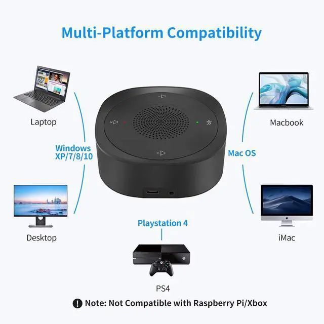 Alt view image 5 of 7 - USB Speakerphone Microphone, Conference Speaker Omnidirectional Computer Mic, with 360º Voice Pickup, Touch-Sensor Buttons for Mute/unmute, Streaming, Call Speaker Skype, Webinar, Interview -(JV801)